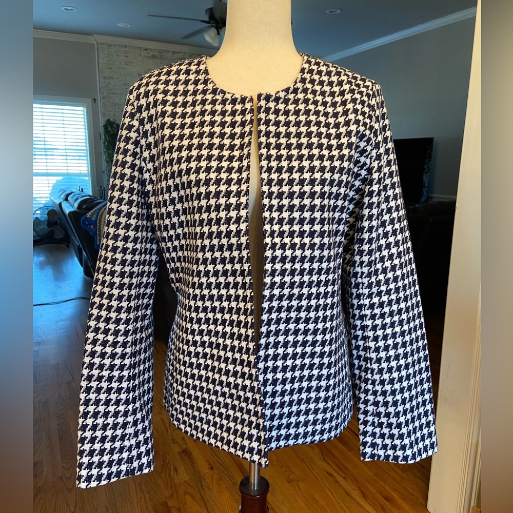 Talbots Houndstooth Black and White Blazer Jacket size 12